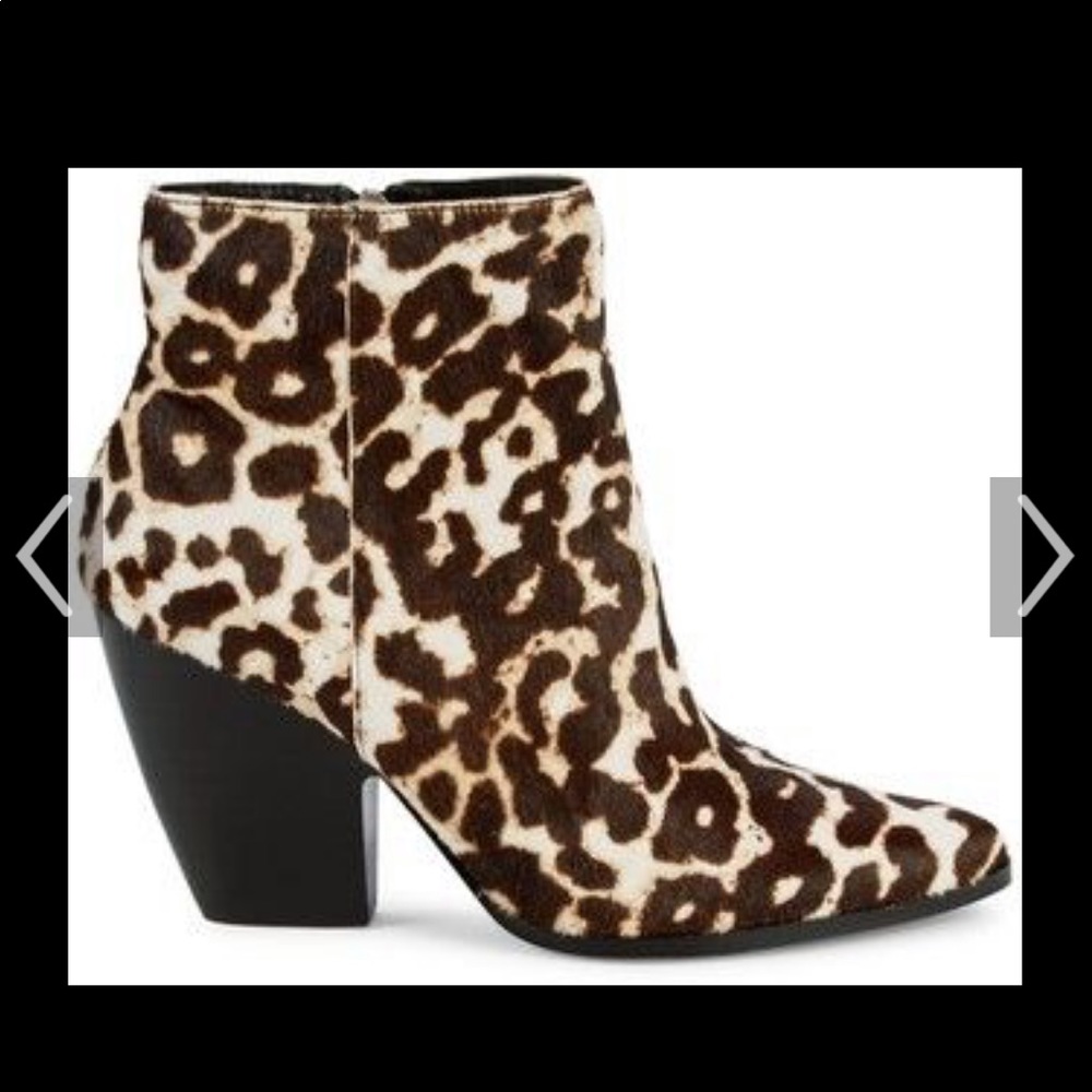 Snow Leopard Print Hair Calf Ankle Boots - Picture 8 of 11